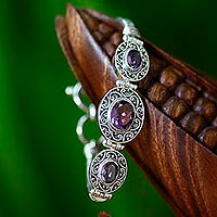 Amethyst pendant bracelet, 'Tradition' - Amethyst Sterling Silver Link Bracelet