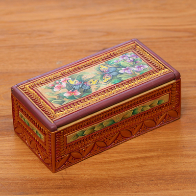 Wood jewelry box, 'Butterflies in Paradise' - Wood jewelry box