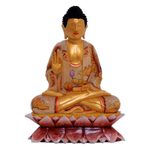 Wood statuette, 'Buddha with Butterflies' - Hand Painted Crocodile Wood Sculpture