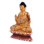 Wood statuette, 'Buddha with Butterflies' - Hand Painted Crocodile Wood Sculpture