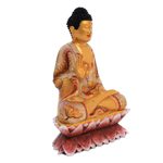 Wood statuette, 'Buddha with Butterflies' - Hand Painted Crocodile Wood Sculpture