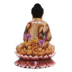 Wood statuette, 'Buddha with Butterflies' - Hand Painted Crocodile Wood Sculpture