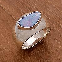 Men's opal ring, 'Loyal Love' - Men's Handcrafted Modern Opal and Silver Ring