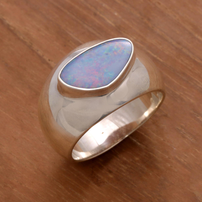 Opalring für Herren - Handgefertigter moderner Herrenring aus Opal und Silber