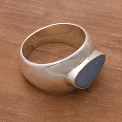 Men's opal ring, 'Loyal Love' - Men's Handcrafted Modern Opal and Silver Ring
