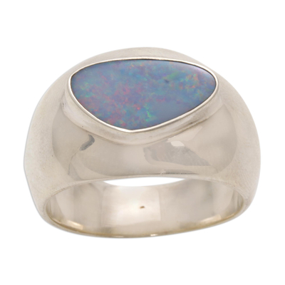 Men's opal ring, 'Loyal Love' - Men's Handcrafted Modern Opal and Silver Ring
