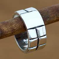 Men's sterling silver ring, 'Building Blocks' - Men's Sterling Silver Block Style Ring from Bali