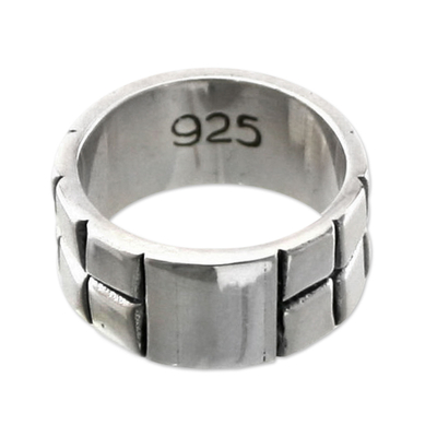 Men's sterling silver ring, 'Building Blocks' - Men's Fair Trade Sterling Silver Band Ring from Indonesia