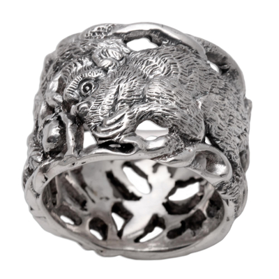 Men's sterling silver ring, 'Gorilla' - Men's Sterling Silver Ring