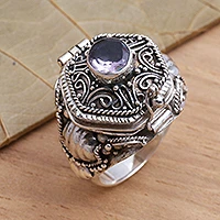 Amethyst locket ring, 'Secret Flame'