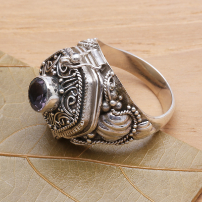 Amethyst locket ring, 'Secret Flame' - Amethyst and Sterling Silver Locket Ring