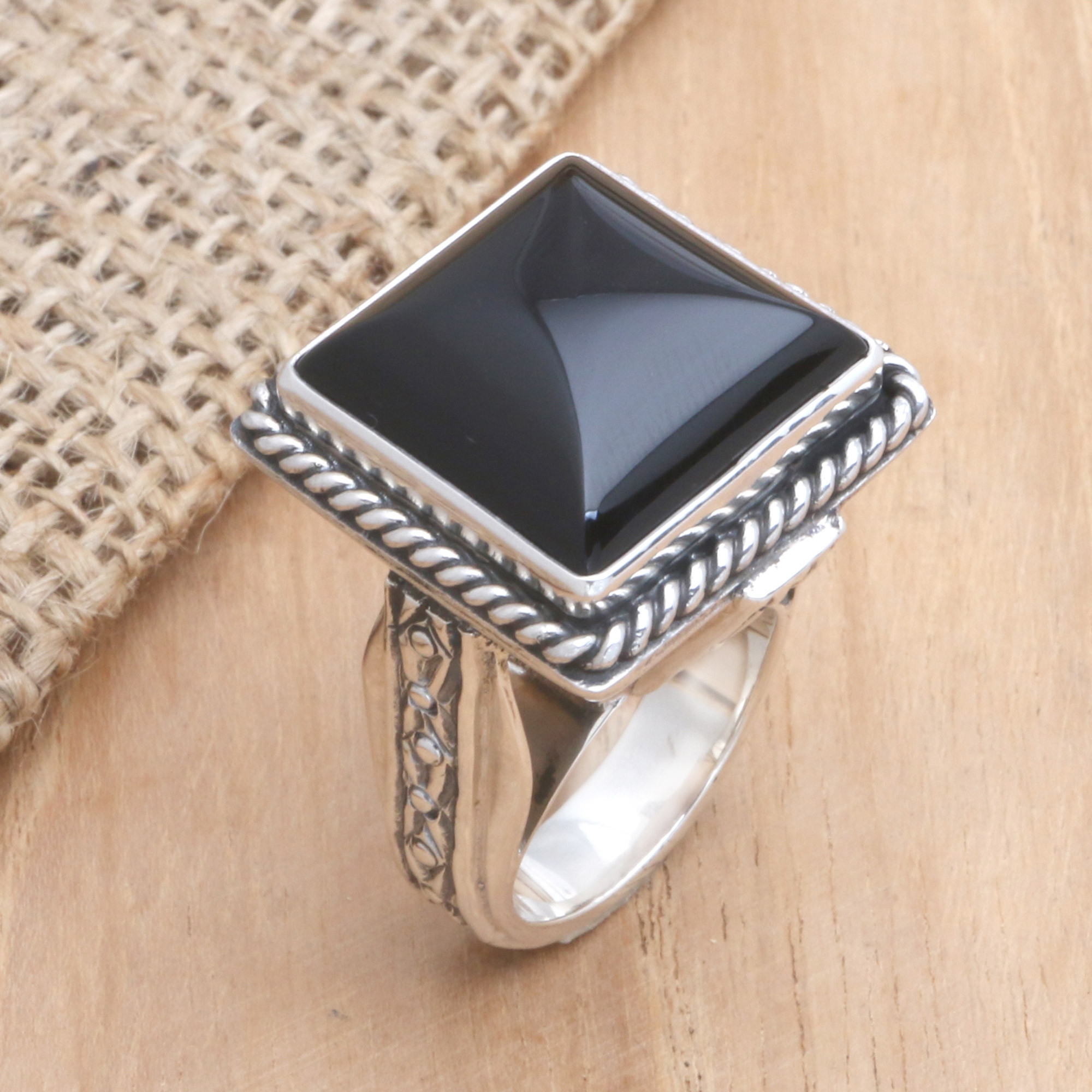 Fair Trade Onyx and Sterling Silver Cocktail Ring