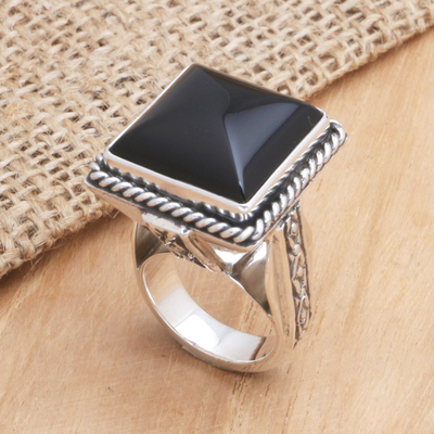 Onyx cocktail ring, 'Sensational' - Fair Trade Onyx and Sterling Silver Cocktail Ring