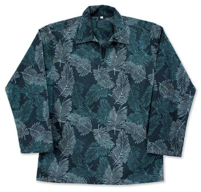Men's cotton batik long sleeve shirt, 'Tropic Breeze' - Men's Indonesian Batik Shirt
