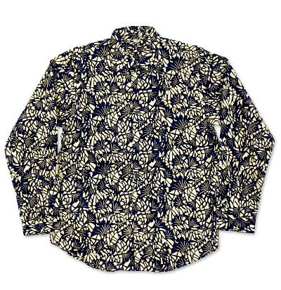 Men's cotton batik long-sleeve shirt, 'Autumn Night' - Men's Cotton Batik Shirt