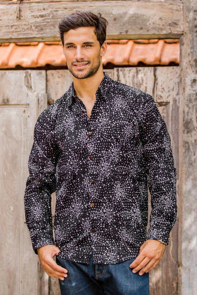 Men's Hand Made Batik Cotton Shirt - Cosmos | NOVICA