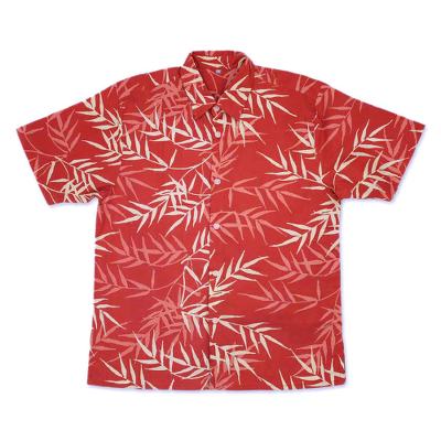 Men's cotton batik shirt, 'Orange Bamboo' - Fair Trade Men's Orange Bamboo Batik Cotton Shirt