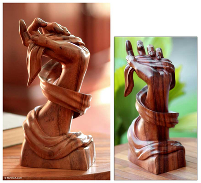 Wood sculpture, 'Ribbon of Peace' - Original Hand Carved Wood Sculpture