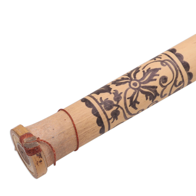 Bamboo flute, 'Black Hibiscus' - Unique Floral Bamboo Flute