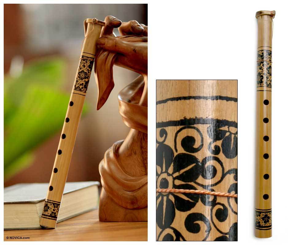 Bamboo Flute Handmade in Indonesia Floral Song NOVICA