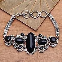 Onyx pendant bracelet, 'A Night to Remember' - Sterling Silver and Onyx Bracelet from Indonesia