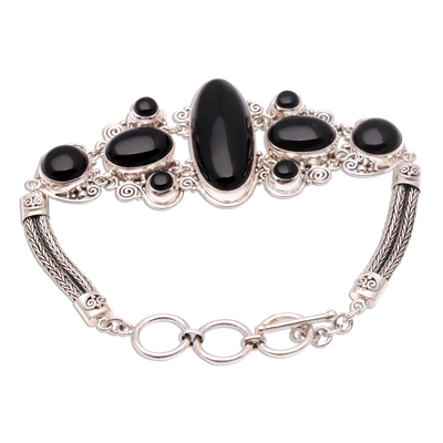 Onyx pendant bracelet, 'A Night to Remember' - Sterling Silver and Onyx Bracelet from Indonesia