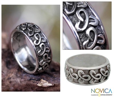 Men's sterling silver band ring, 'Memories' - Men's Sterling Silver Band Ring