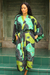 Women's batik robe, 'Emerald Birds' - Women's Fair Trade Batik Robe thumbail