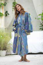 Women's batik robe, 'Blue Baliku' - Women's Hand Made Batik Robe