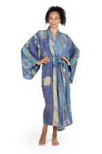 Women's batik robe, 'Blue Baliku' - Women's Hand Made Batik Robe