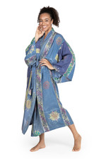 Women's batik robe, 'Blue Baliku' - Women's Hand Made Batik Robe