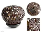 Coconut shell sculpture, 'Dancing Dragonflies' - Coconut Shell Sculpture with Stand