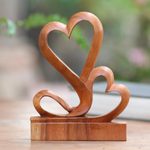 Wood sculpture, 'Two Hearts' - Carved Wood Romantic Sculpture