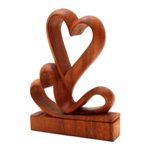 Wood sculpture, 'Two Hearts' - Carved Wood Romantic Sculpture