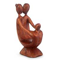 Wood sculpture, 'Love Makes a Family'