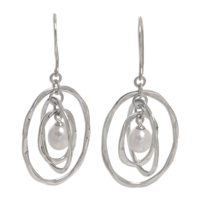 Cultured pearl dangle earrings, 'Oval Orbits' - Cultured pearl dangle earrings
