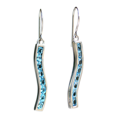 Blue topaz dangle earrings, 'Curves' - Sterling Silver Blue Topaz Earrings