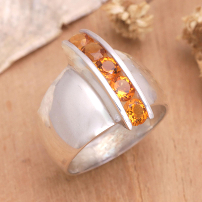 Citrine cocktail ring, 'Five Reasons' - Citrine cocktail ring