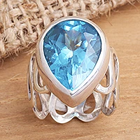 Anillo solitario topacio azul - Anillo moderno de plata esterlina y topacio azul