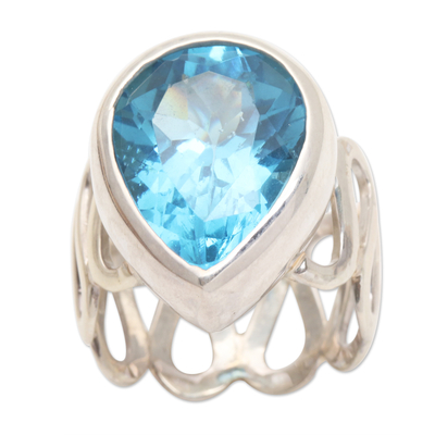 Blue topaz solitaire ring, 'Enchanted Bali' - Modern Sterling Silver and Blue Topaz Ring