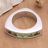 Peridot cocktail ring, 'Attraction' - Fair Trade Sterling Silver and Peridot Ring
