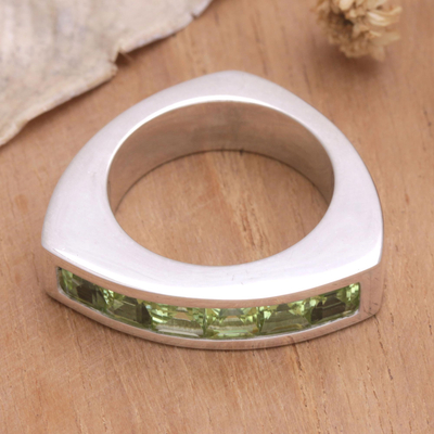 Peridot cocktail ring, 'Attraction' - Fair Trade Sterling Silver and Peridot Ring