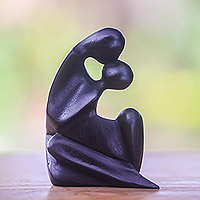 Wood sculpture, 'First Kiss' - Hand Made Romantic Wood Sculpture