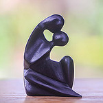 Hand Made Romantic Wood Sculpture, 'First Kiss'