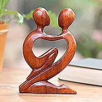 Wood sculpture, 'True Love' - Original Romantic Wood Sculpture