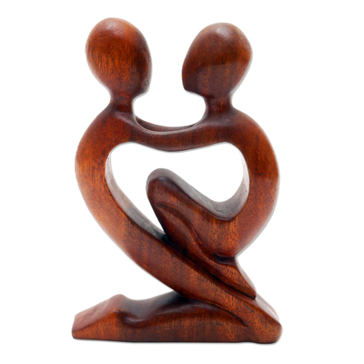Wood sculpture, 'True Love' - Original Romantic Wood Sculpture