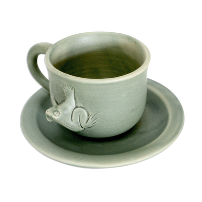 Ceramic tea set, 'Rainforest Cheer' - Ceramic tea set
