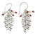 Pearl and garnet dangle earrings, 'Leaves in Dew' - Pearl and garnet dangle earrings thumbail