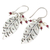 Pearl and garnet dangle earrings, 'Leaves in Dew' - Pearl and garnet dangle earrings (image 2b) thumbail