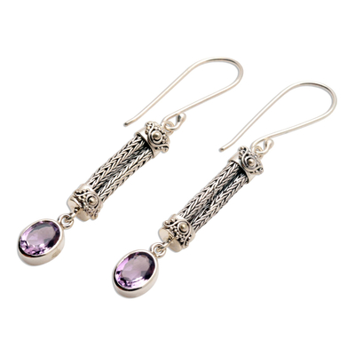 Amethyst dangle earrings, 'Bali Birthright' - Amethyst Sterling Silver Dangle Earrings